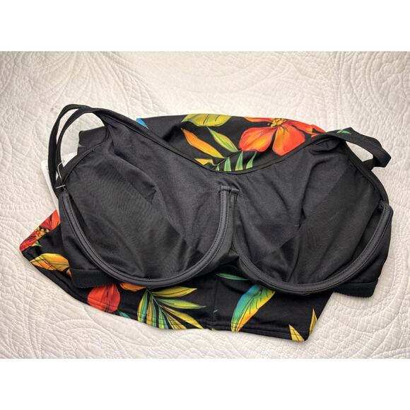 NEW Miraclesuit Tankini Top Size 14D Black Tropical Built in Bra Slimming - Picture 3 of 6